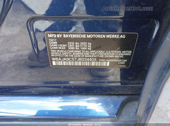 WBAJA9C57JB034405 2018 BMW 5 SERIES Dark Blue Widok komory silnika