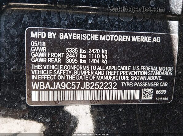 WBAJA9C57JB252232 2018 BMW 5 SERIES Black Вид підкапотного простору
