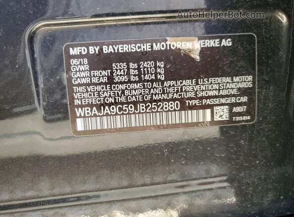 WBAJA9C59JB252880 2018 BMW 5 SERIES Black VIN sticker view