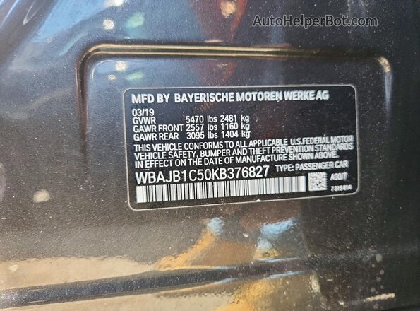 WBAJB1C50KB376827 2019 BMW 5 SERIES Charcoal 
