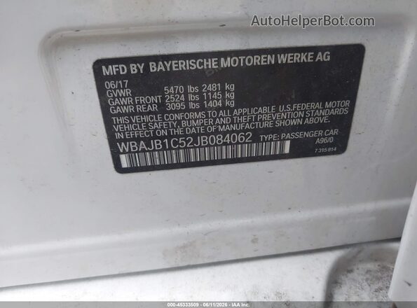 WBAJB1C52JB084062 2018 BMW 5 SERIES Белый Вид подкапотного пространства