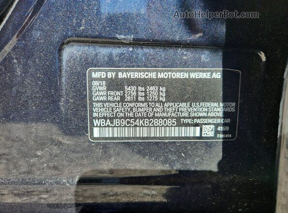WBAJB9C54KB288085 2019 BMW M5 Blue 