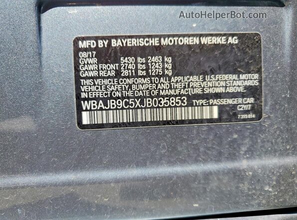 WBAJB9C5XJB035853 2018 BMW M5 Gray 