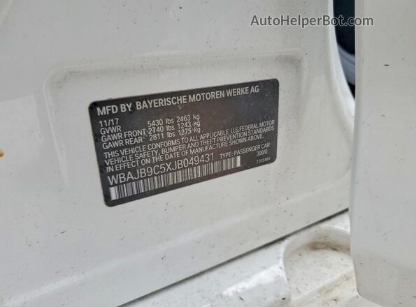 WBAJB9C5XJB049431 2018 BMW M5 White 