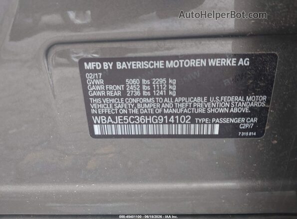 WBAJE5C36HG914102 2017 BMW 5 SERIES Beige Vista del compartimento del motor