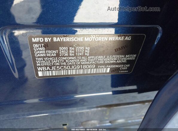 WBAJE5C50JG918069 2018 BMW 5 SERIES Dark Blue Շարժիչի բաժամունքի տեսք
