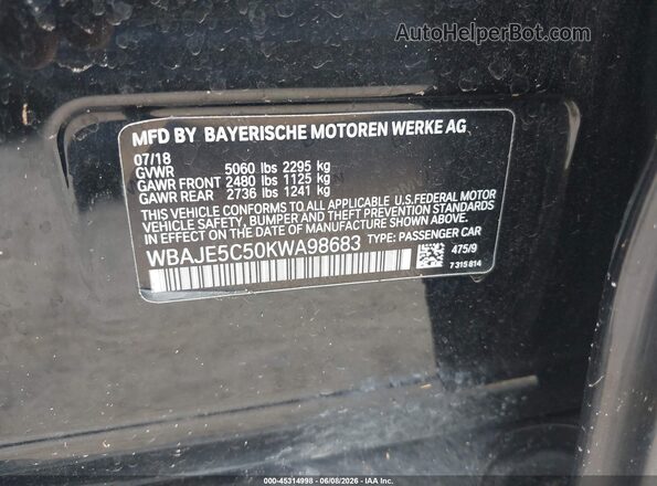 WBAJE5C50KWA98683 2019 BMW 5 SERIES Черный Вид подкапотного пространства