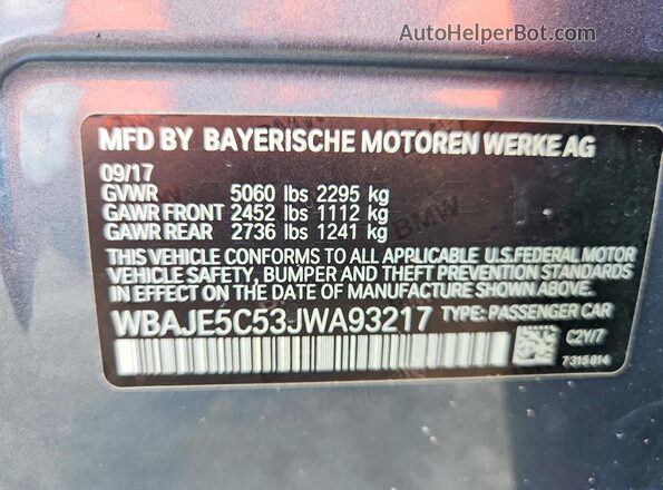 WBAJE5C53JWA93217 2018 BMW 5 SERIES Gray Շարժիչի բաժամունքի տեսք