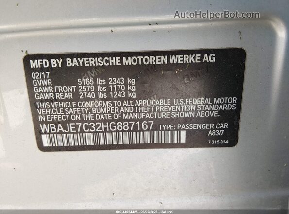 WBAJE7C32HG887167 2017 BMW 7 SERIES Silver 