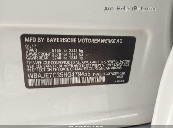 WBAJE7C35HG479455 2017 BMW 5 SERIES White ძრავის განყოფილების ხედი