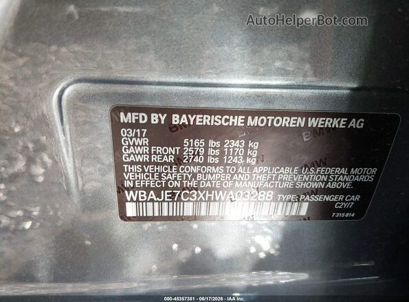 WBAJE7C3XHWA03288 2017 BMW 5 SERIES Серый Вид подкапотного пространства