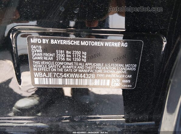 WBAJE7C54KWW44328 2019 BMW 5 SERIES Black 