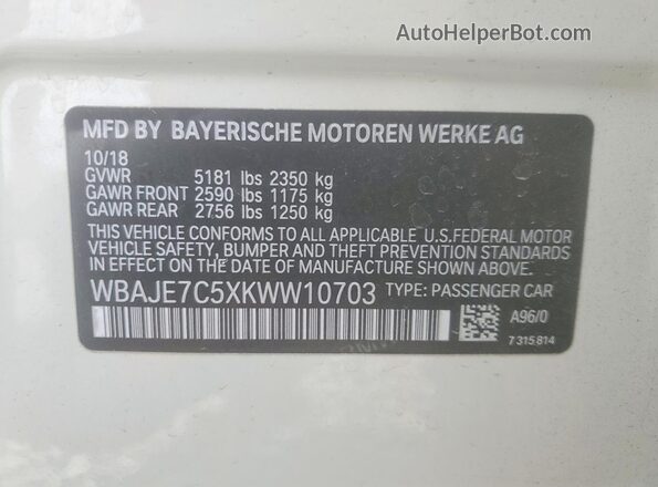 WBAJE7C5XKWW10703 2019 BMW 5 SERIES White 