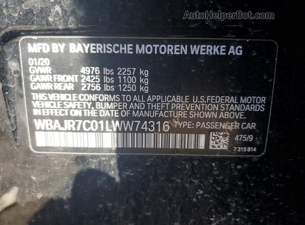 WBAJR7C01LWW74316 2020 BMW 5 SERIES Black Vista del compartimento del motor