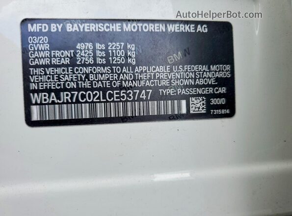 WBAJR7C02LCE53747 2020 BMW 5 SERIES Белый Вид подкапотного пространства