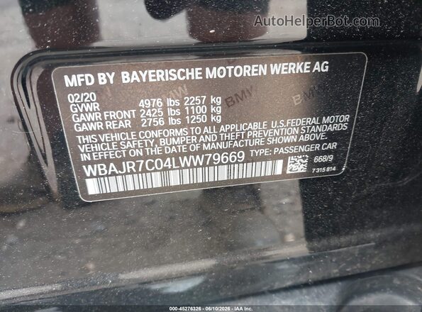 WBAJR7C04LWW79669 2020 BMW 5 SERIES Black Widok komory silnika