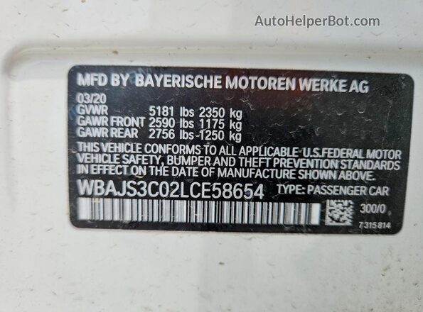 WBAJS3C02LCE58654 2020 BMW 5 SERIES Белый Вид подкапотного пространства