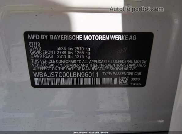 WBAJS7C00LBN96011 2020 BMW 5 SERIES White Շարժիչի բաժամունքի տեսք