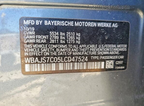 WBAJS7C05LCD47524 2020 BMW M5 Gray Vista del compartimento del motor