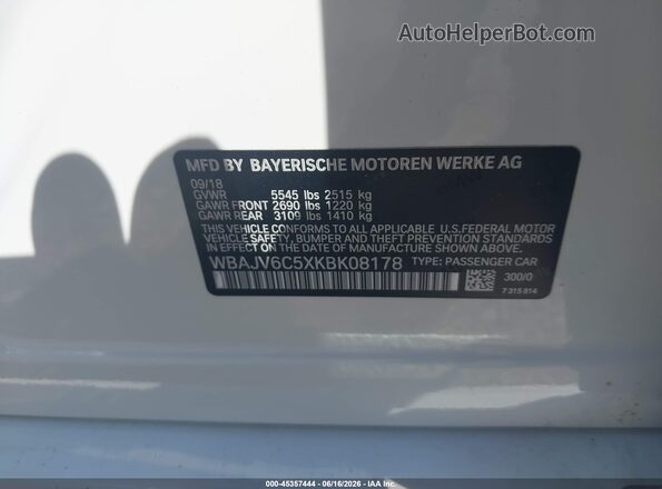 WBAJV6C5XKBK08178 2019 BMW 6 SERIES White Engine compartment view
