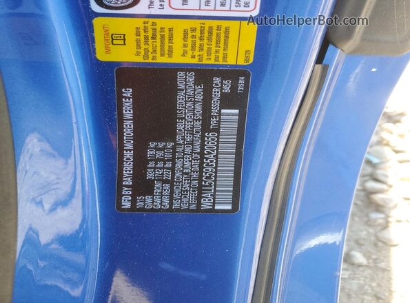 WBALL5C59G5A20656 2016 BMW Z4 Blue Vista de la etiqueta del VIN