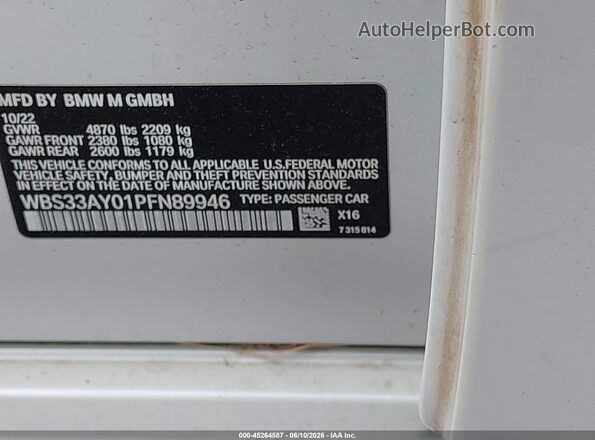 WBS33AY01PFN89946 2023 BMW M3 White Engine compartment view