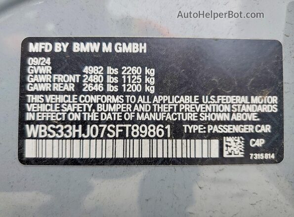 WBS33HJ07SFT89861 2025 BMW M3 Gray Widok komory silnika