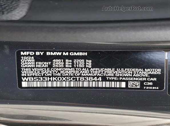 WBS33HK0XSCT83844 2025 BMW M4 Gray Vista de la etiqueta del VIN