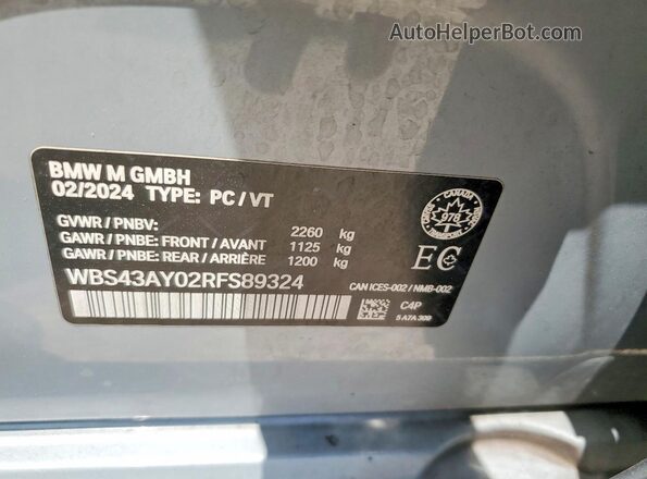 WBS43AY02RFS89324 2024 BMW M3 Gray 