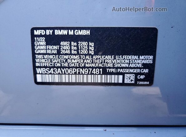 WBS43AY06PFN97481 2023 BMW M3 Blue Вид підкапотного простору