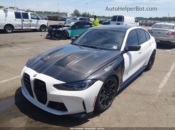 WBS43AY08NFL99871 2022 BMW M3 White Առջևի ձախ երեք քառորդ տեսարան