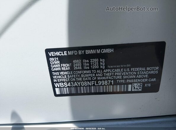 WBS43AY08NFL99871 2022 BMW M3 White Շարժիչի բաժամունքի տեսք