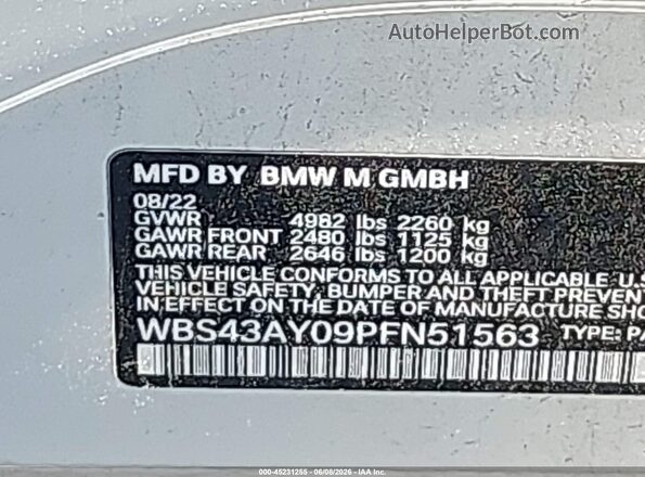 WBS43AY09PFN51563 2023 BMW M3 Белый Вид подкапотного пространства