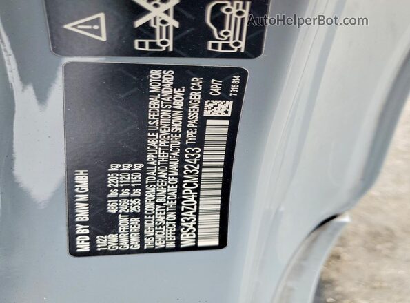 WBS43AZ04PCM32433 2023 BMW M4 Gray VIN კოდის სტიკერის ხედი