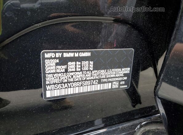 WBS63AY08RFS89742 2024 BMW M3 Black Vista de la etiqueta del VIN