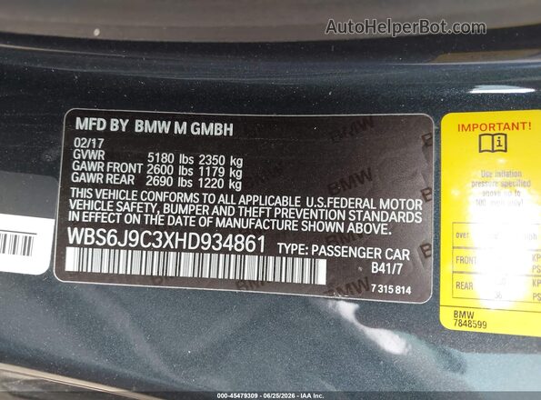 WBS6J9C3XHD934861 2017 BMW M6 Gray Engine compartment view