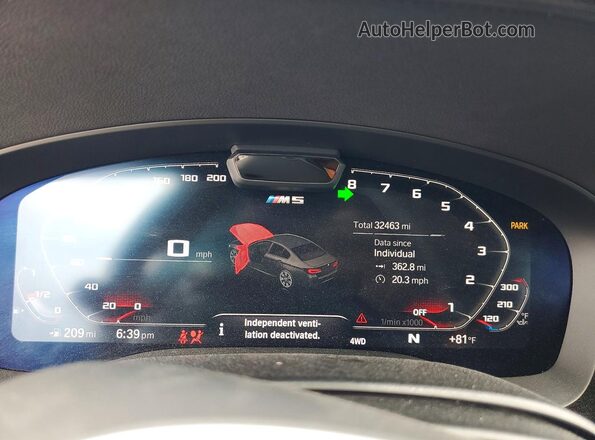 WBS83CH08MCG82044 2021 BMW M5 Charcoal Вид щитка приладів
