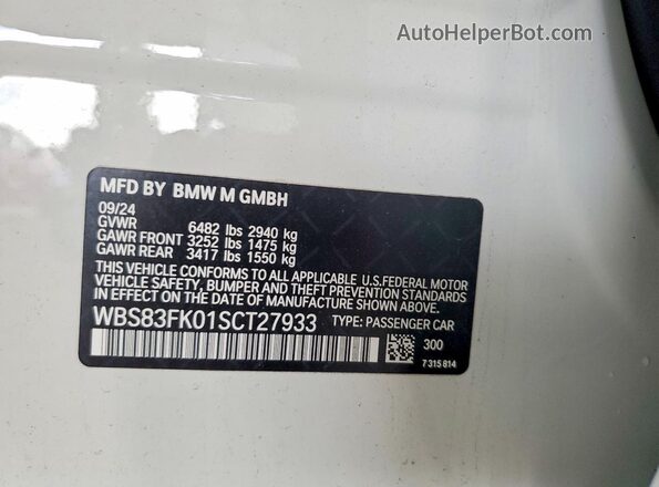 WBS83FK01SCT27933 2025 BMW M5 White 