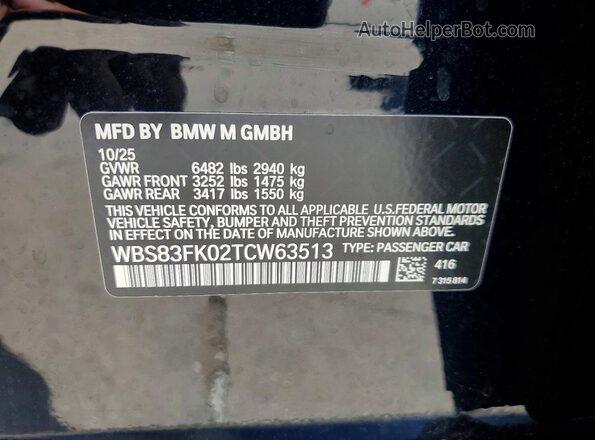 WBS83FK02TCW63513 2026 BMW M5 Charcoal Вид підкапотного простору