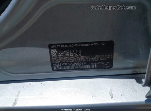 WBS8M9C52GP966976 2016 BMW M3 Серебряный Вид подкапотного пространства