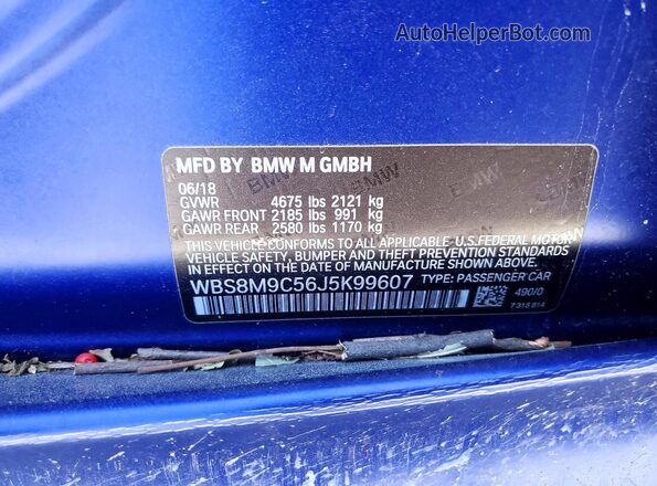 WBS8M9C56J5K99607 2018 BMW M3 Blue ძრავის განყოფილების ხედი
