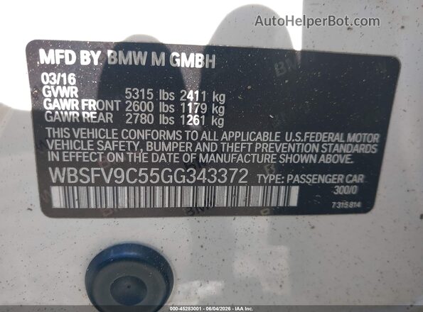 WBSFV9C55GG343372 2016 BMW M5 White Engine compartment view