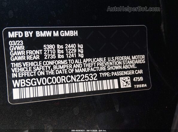 WBSGV0C00RCN22532 2024 BMW M8 Black Engine compartment view