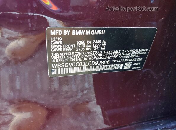 WBSGV0C03LCD92806 2020 BMW M8 Красный Вид подкапотного пространства