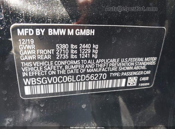WBSGV0C06LCD56270 2020 BMW M8 Black ძრავის განყოფილების ხედი