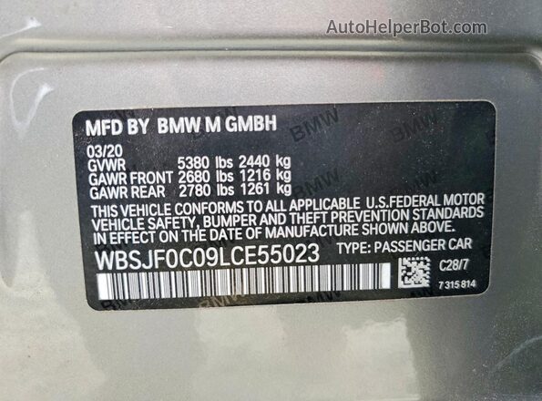 WBSJF0C09LCE55023 2020 BMW M5 Gray 