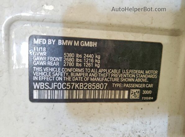 WBSJF0C57KB285807 2019 BMW M5 White Vista del compartimento del motor