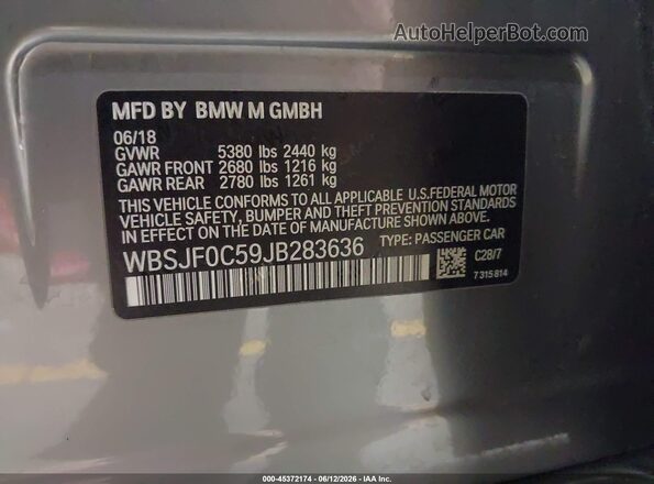 WBSJF0C59JB283636 2018 BMW M5 Серый Вид подкапотного пространства