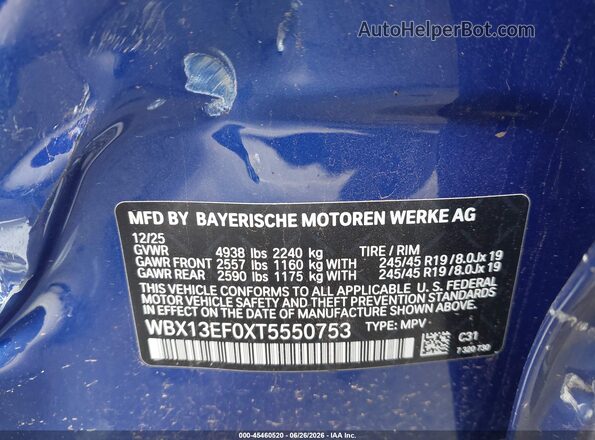 WBX13EF0XT5550753 2026 BMW X1 Blue Շարժիչի բաժամունքի տեսք