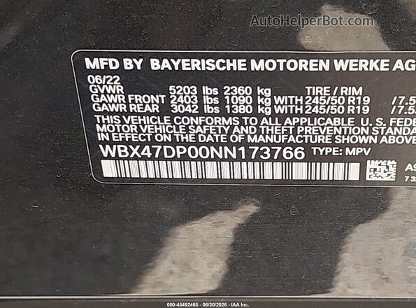 WBX47DP00NN173766 2022 BMW X3 Brown Vista del compartimento del motor